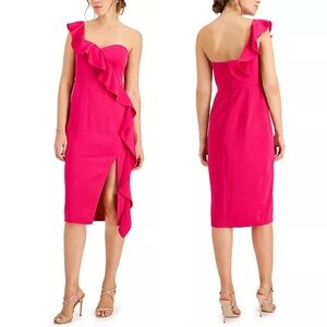 NWT Aidan by Aidan Mattox Ruffled One-Shoulder Crepe Cocktail Dress